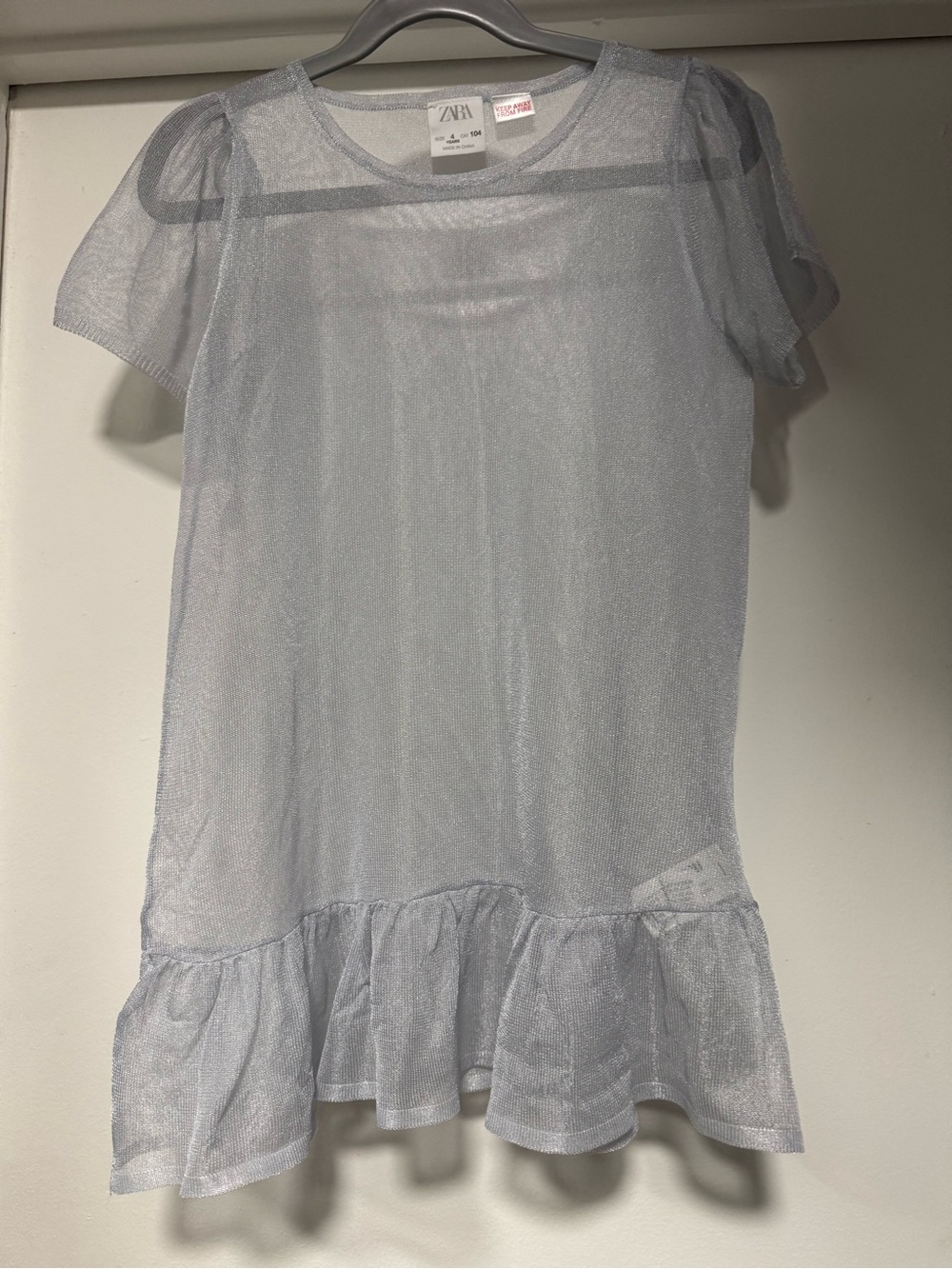 Zara Girls Sheer Gray Ruffle-Hem Top